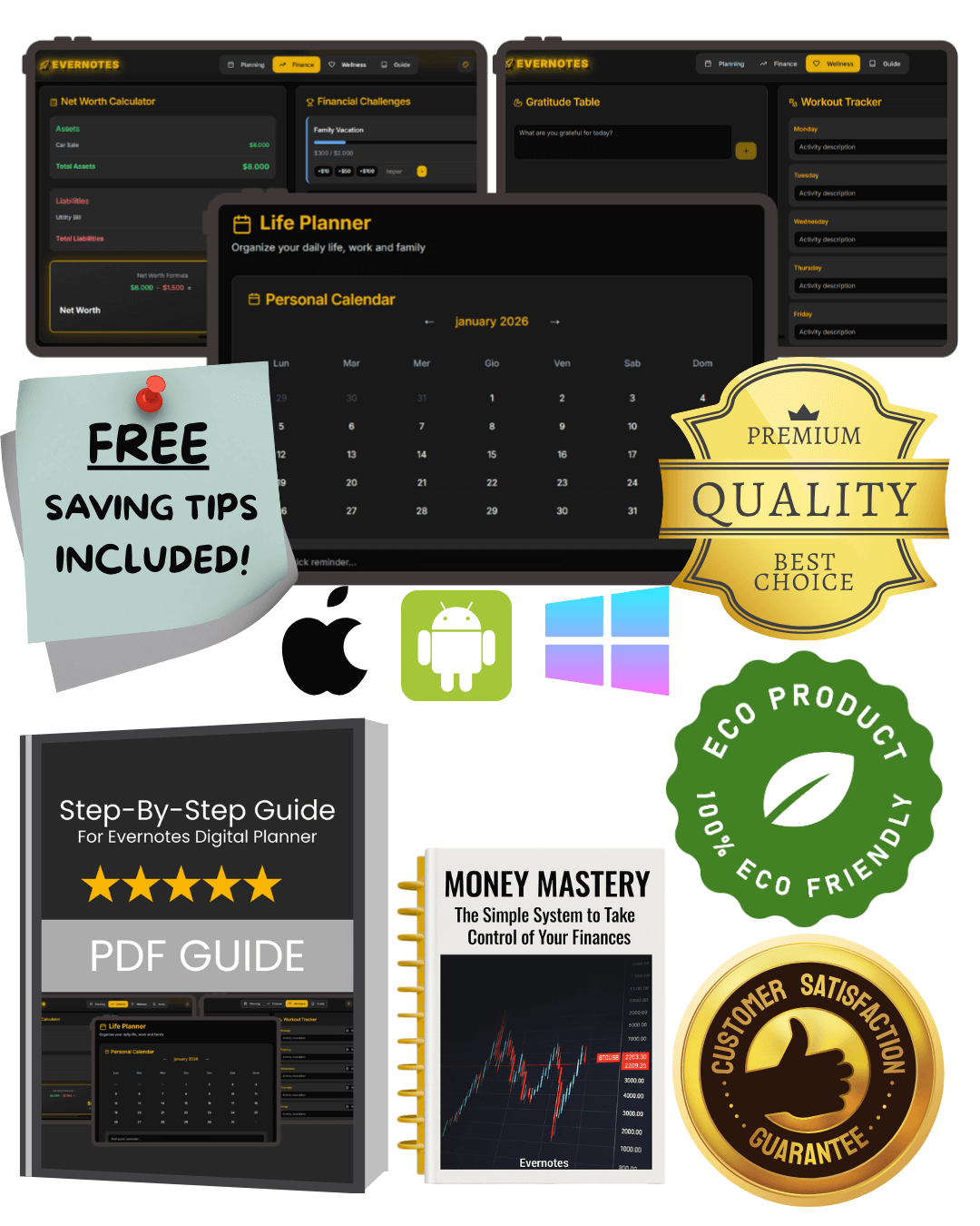 Evernotes Digital Planner | Finance & Wellness Bundle